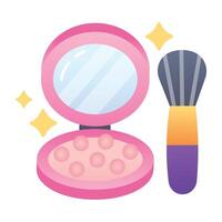 Blush on kit with brush, flat icon vector