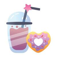 A flat style icon of refreshment drink and cookie vector