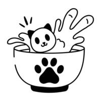 Cat milk bowl icon in drawing style vector