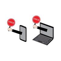 hands holding error signs from computers vector