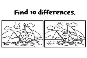 Find 10 differences coloring page vector