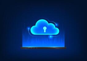 Smartphone technology, a mobile phone that projects a cloud image inside as a keyhole, represents a cyber security system that uses the Internet network to access information and into the cloud. vector