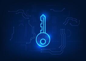 Technology background of the key inside is a numeric code with a technology circuit, showing a cyber security system that requires a key to enter the data system that has system to prevent data theft vector
