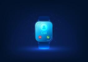 Smart watch technology, a wristwatch that shows the call screen, a watch with the function of communication by connecting to Bluetooth with a smartphone, illustration, , wallpaper vector