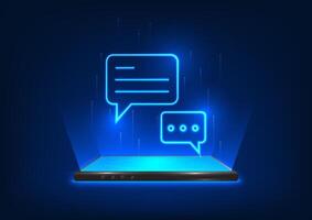 Smartphone technology, mobile phones projected chat messages, showing communication via the internet network that is sending message to recipients via mobile application. Illustration, , poster vector