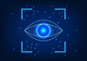 Eye technology scanning data security technology that identifies and assesses personal data. The inner eye is a technology circuit with an eye scan frame. vector