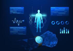 Smart watch technology, is a wristwatch that projects a hologram of body data, heart rate, and has a function to measure walking distance, sleep, and can be used as basic information for treatment. vector