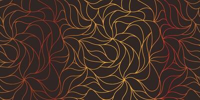 Curly waves tracery, curved lines, stylized abstract petals pattern. Seamless leaf background. Golden outline and red texture. Organic wallpapers for printing on paper or fabric vector