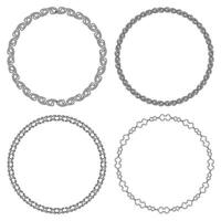 Set of decorative vintage openwork circle frames. Ornate round border on white background. Classic style tracery pattern vector