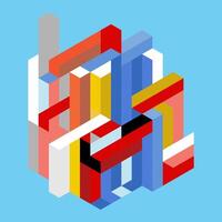 Isometric pattern with colorful abstract blocks in various sizes and shapes. Perfect for backgrounds, prints, textiles, and digital designs. vector