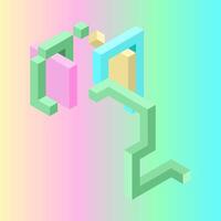 Abstract isometric shapes in vibrant colors on gradient backdrop and color pastel, ideal for modern design projects, web graphics, and digital art. vector