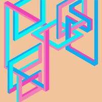 Interlocking blue and pink isometric shapes on beige background. Suitable for abstract backgrounds, graphic design projects, and modern art. vector