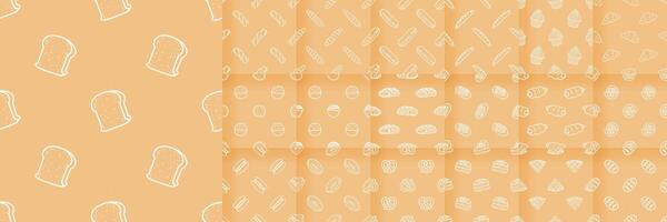 Collection of Cartoon doodle bread bakery seamless patterns vector