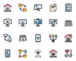 set of remote work and home office icon illustration isolated on white background vector