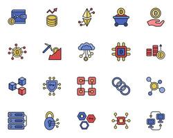set of cryptocurrency and blockchain icon illustration isolated on white background vector