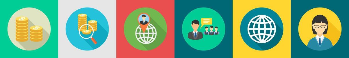 A set of 6 Business icons as funds, search money, global location vector