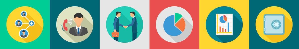 A set of 6 Business icons as business links, calling, partnership vector