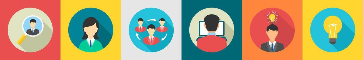 A set of 6 Business icons as search client, female employee, work cycle vector