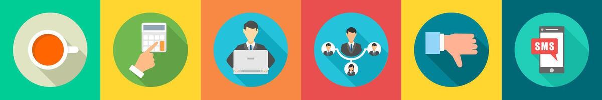 A set of 6 Business icons as tea break, calculator, office work vector