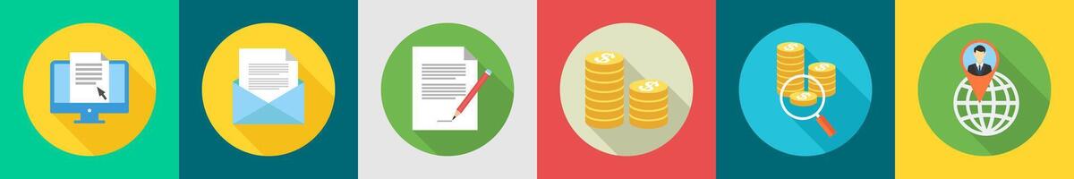 A set of 6 Business icons as e document, email, edit content vector