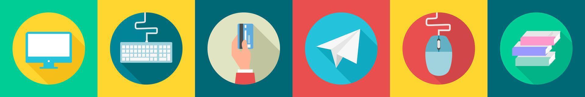 A set of 6 Business icons as computer, keyboard, card payment vector