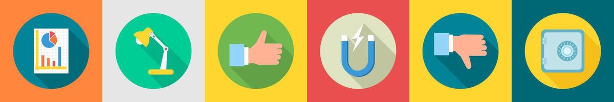 A set of 6 Business icons as report, study lamp, thumbs up vector