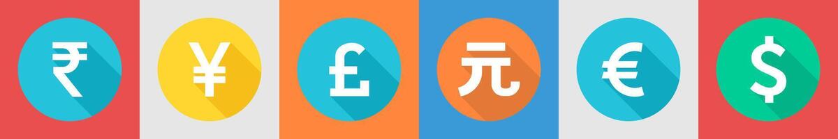 A set of 6 Business icons as rupee, yen, pound vector