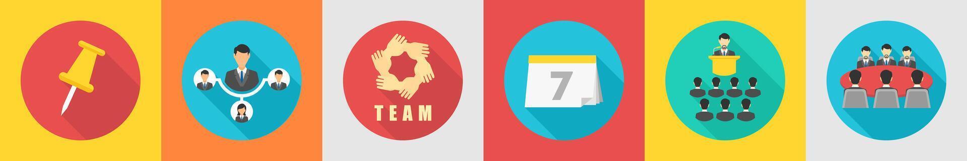 A set of 6 Business icons as push pin, business hierarchy, business team vector