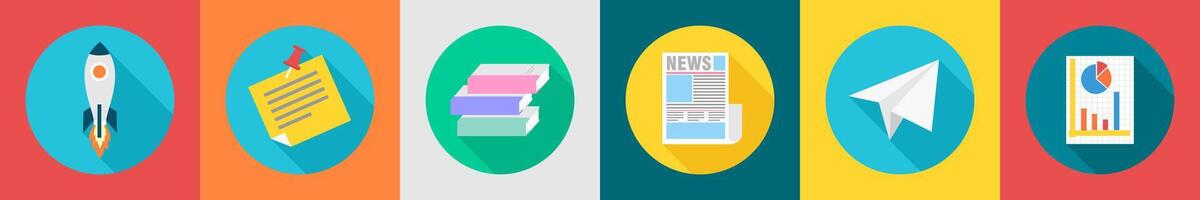 A set of 6 Business icons as start up, paper pin, books vector