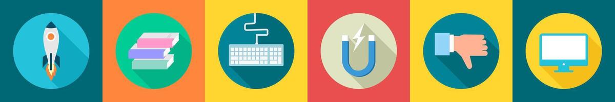 A set of 6 Business icons as start up, books, keyboard vector