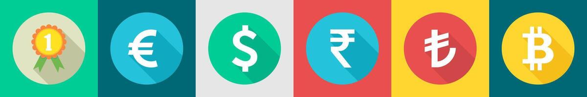 A set of 6 Business icons as badge, euro, dollar vector