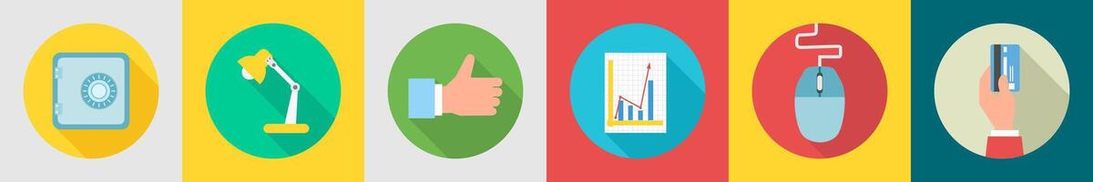 A set of 6 Business icons as locker, study lamp, thumbs up vector