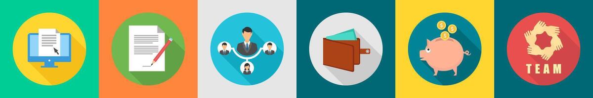 A set of 6 Business icons as e document, edit content, business hierarchy vector