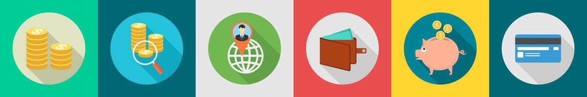 A set of 6 Business icons as funds, search money, global location vector