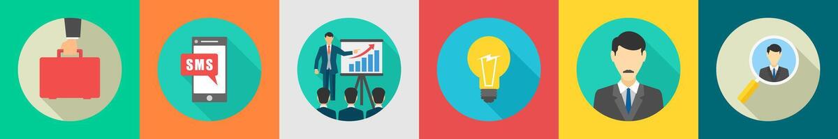 A set of 6 Business icons as portfolio, mobile sms, presentation vector