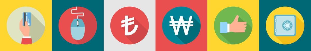 A set of 6 Business icons as card payment, mouse, turkish lira vector