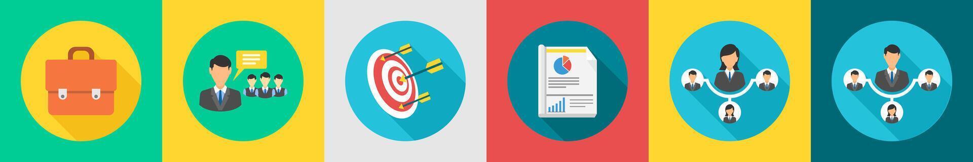 A set of 6 Business icons as briefcase, business target, target vector