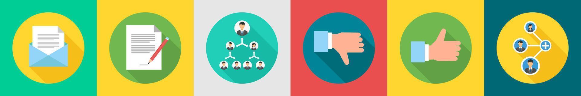 un conjunto de 6 6 negocio íconos como correo electrónico, editar contenido, negocio jerarquía vector