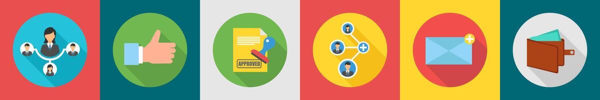 A set of 6 Business icons as business hierarchy, thumbs up vector