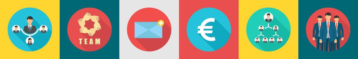 A set of 6 Business icons as business hierarchy, business team, mail vector