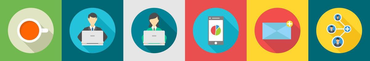 A set of 6 Business icons as tea break, office work, mobile analysis vector