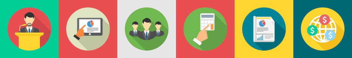 A set of 6 Business icons as speech, online analytics, business leaders vector