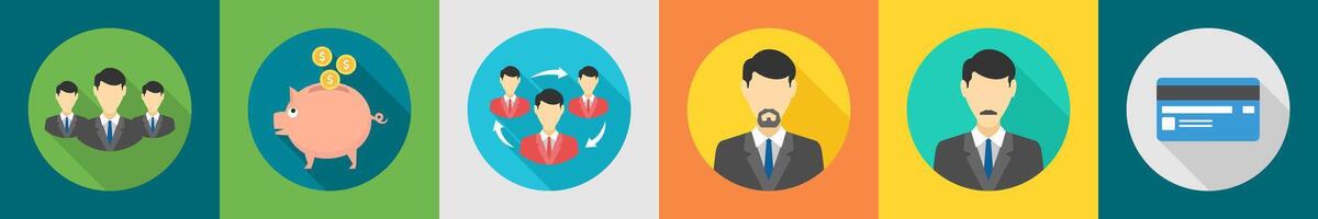 A set of 6 Business icons as business leaders, money savings, work cycle vector