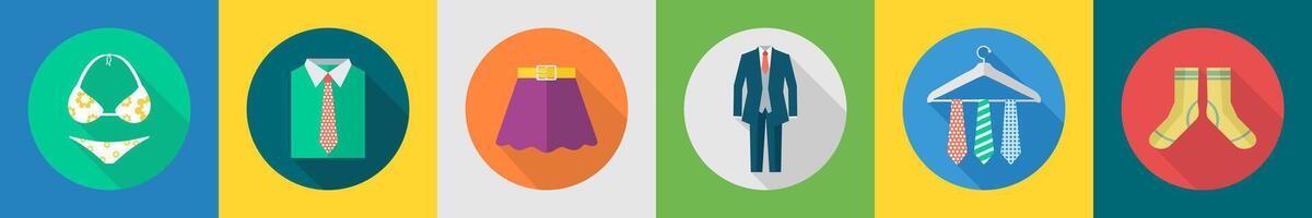 A set of 6 Clothes icons as bikini, shirt, skirt vector