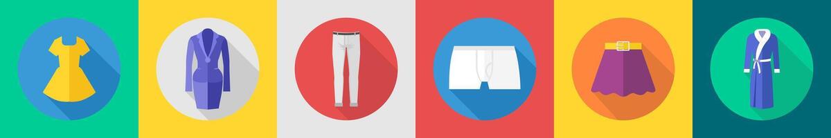 A set of 6 Clothes icons as frock, peplum, pant vector