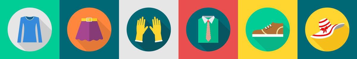 A set of 6 Clothes icons as top, skirt, gloves vector