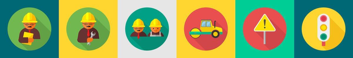 A set of 6 construction icons as architecture, constructor, road roller vector