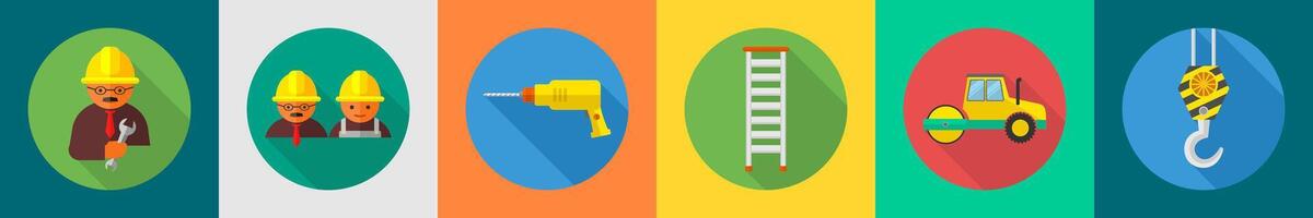 A set of 6 construction icons as constructor, drill machine, ladder vector