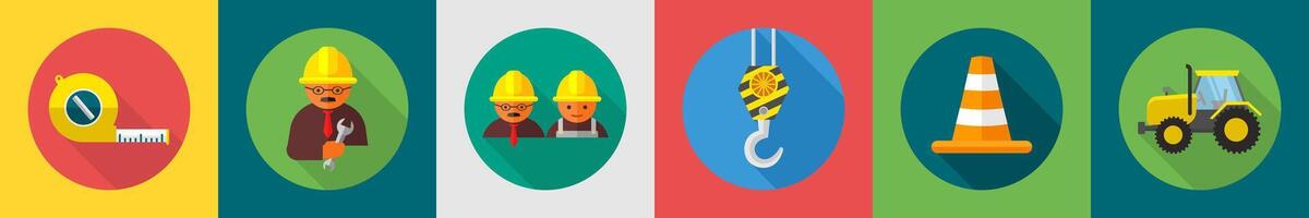 A set of 6 construction icons as tape measure, constructor, crane hook vector