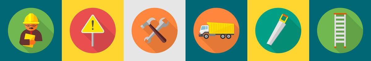 A set of 6 construction icons as architecture, alert, repair tools vector